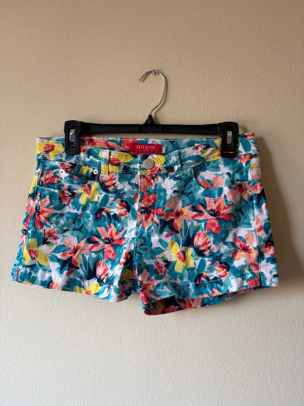 GUESS Colorful Floral Denim Shorts